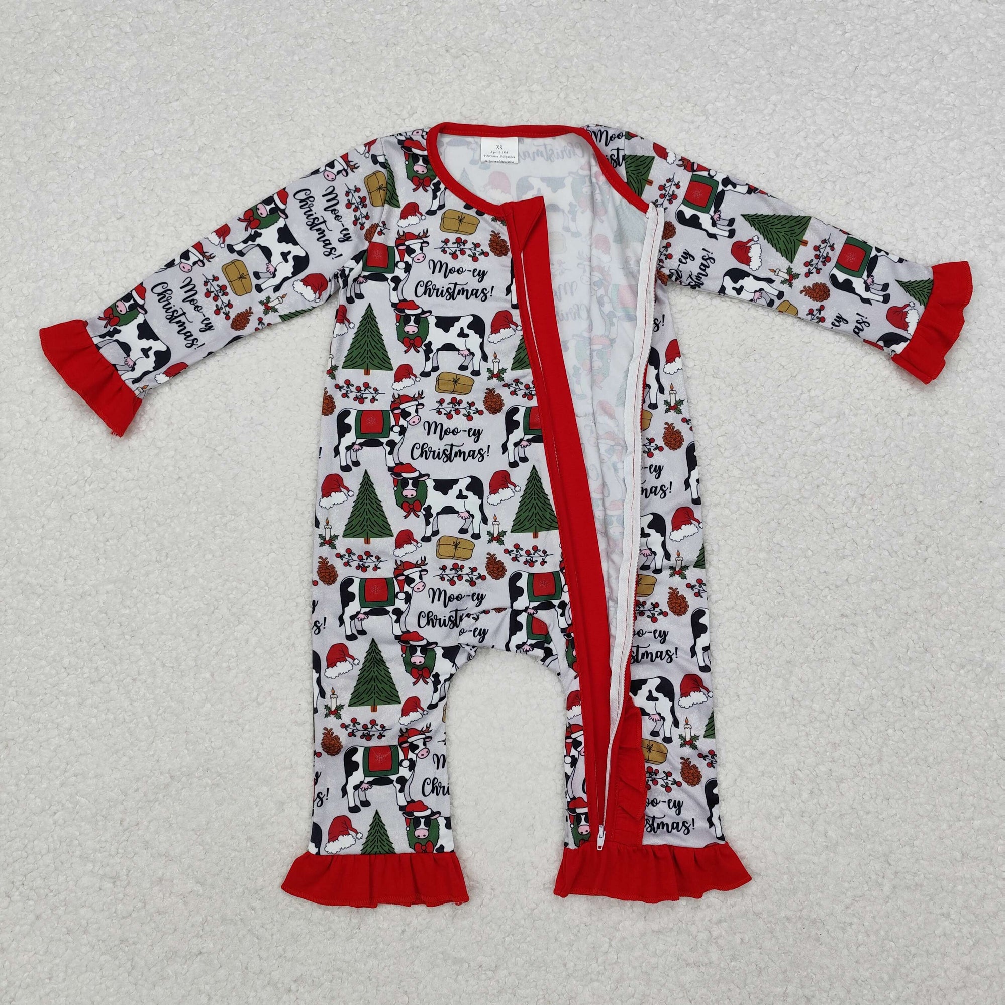 moo-ey cow Christmas girl zip sleeper baby clothes