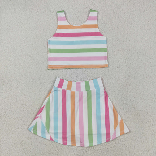 colorful stripes two pieces athletic skort dress set