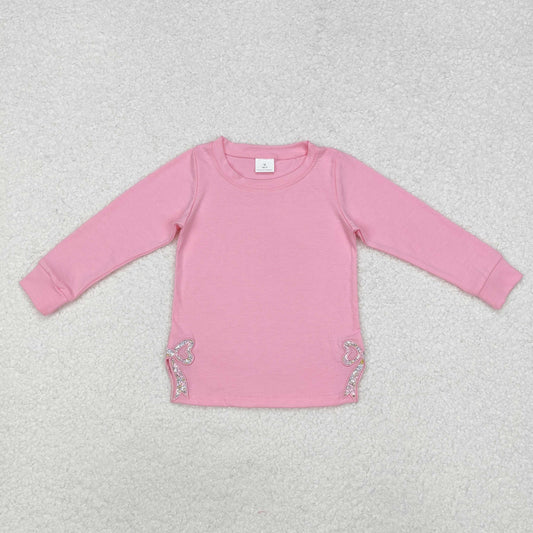 floral bows embroidered cotton pink shirt girls top