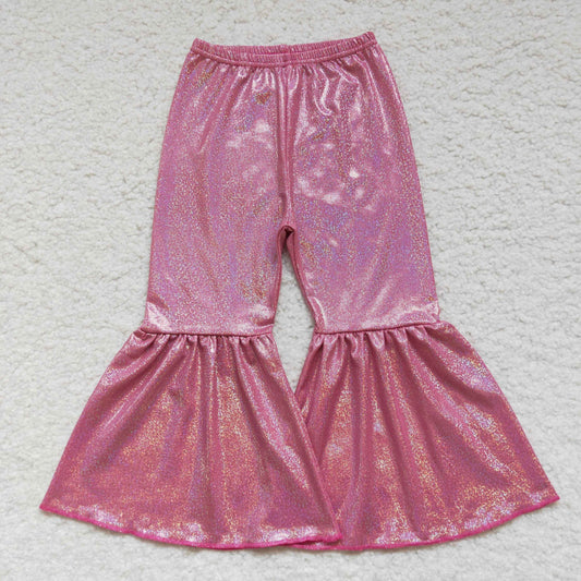 Pink shinny baby girls bell bottom pants