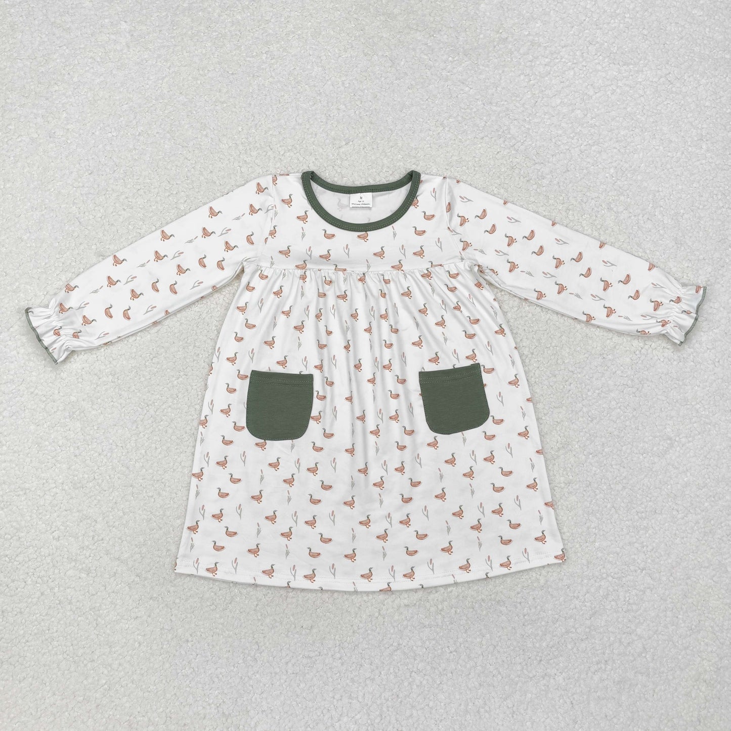 long sleeve duck print pocket dress