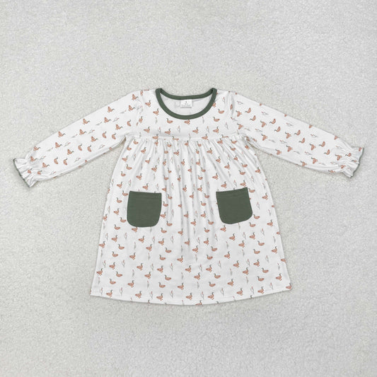 long sleeve duck print pocket dress