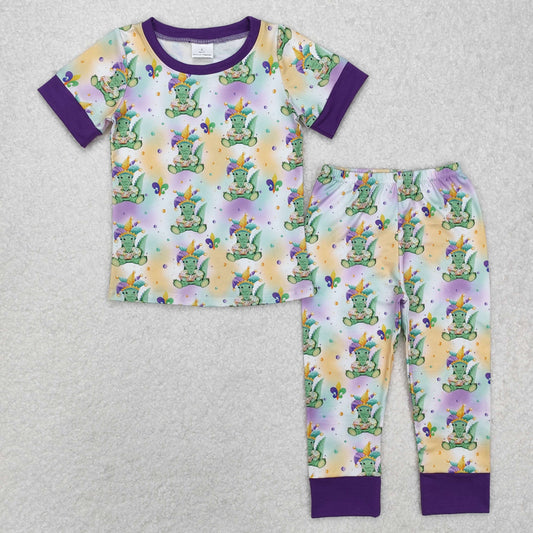 mardi gras dinosaur print pajama set boys sleepwear