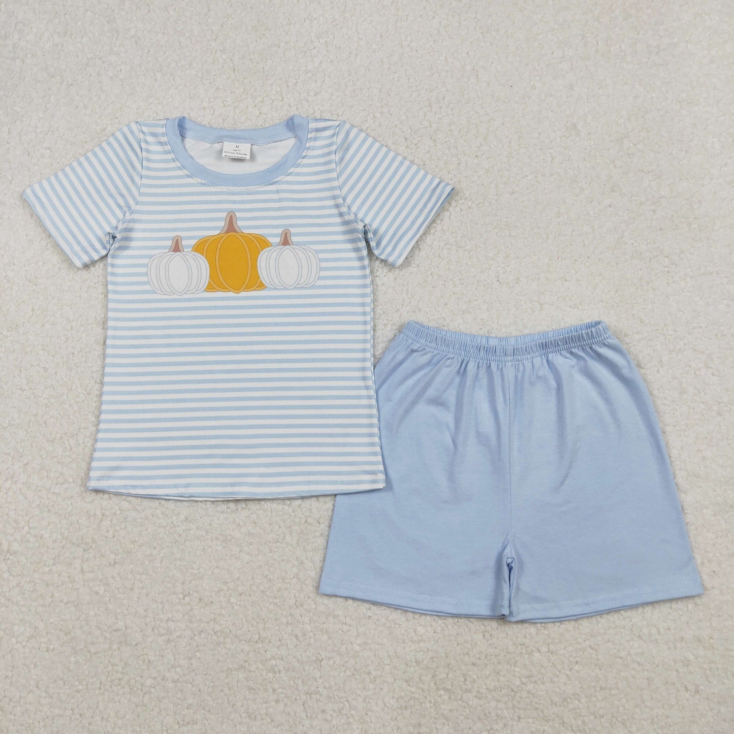 blue stripes pumpkin embroidery boy shorts set