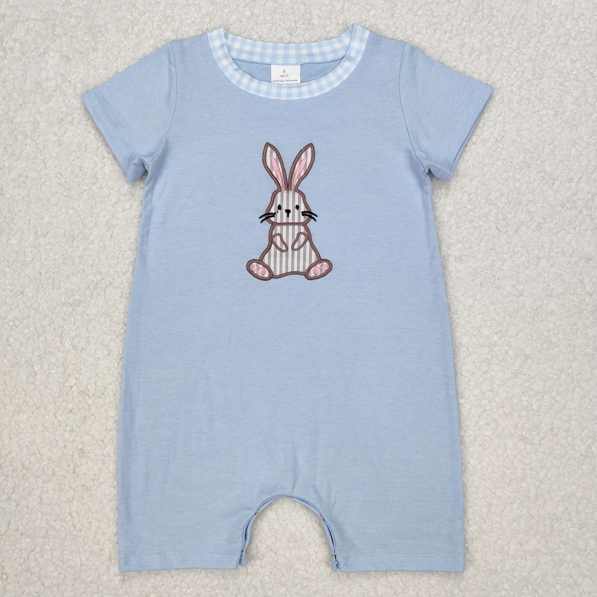 cotton blue rabbit embroidered boy bubble