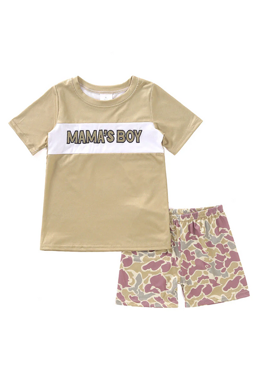 baby boy clothes mama's boy embroidery camo shorts set