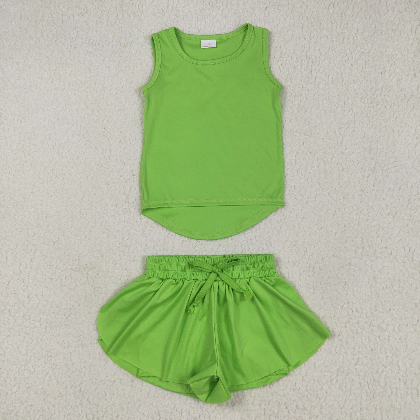 green tank athletic shorts set yoga outfit