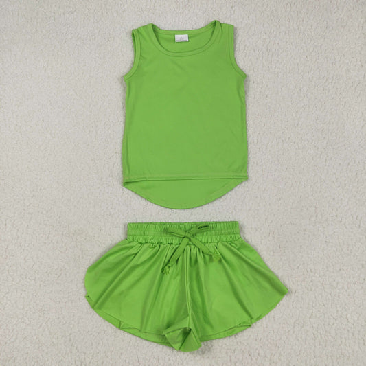 green tank athletic shorts set yoga outfit
