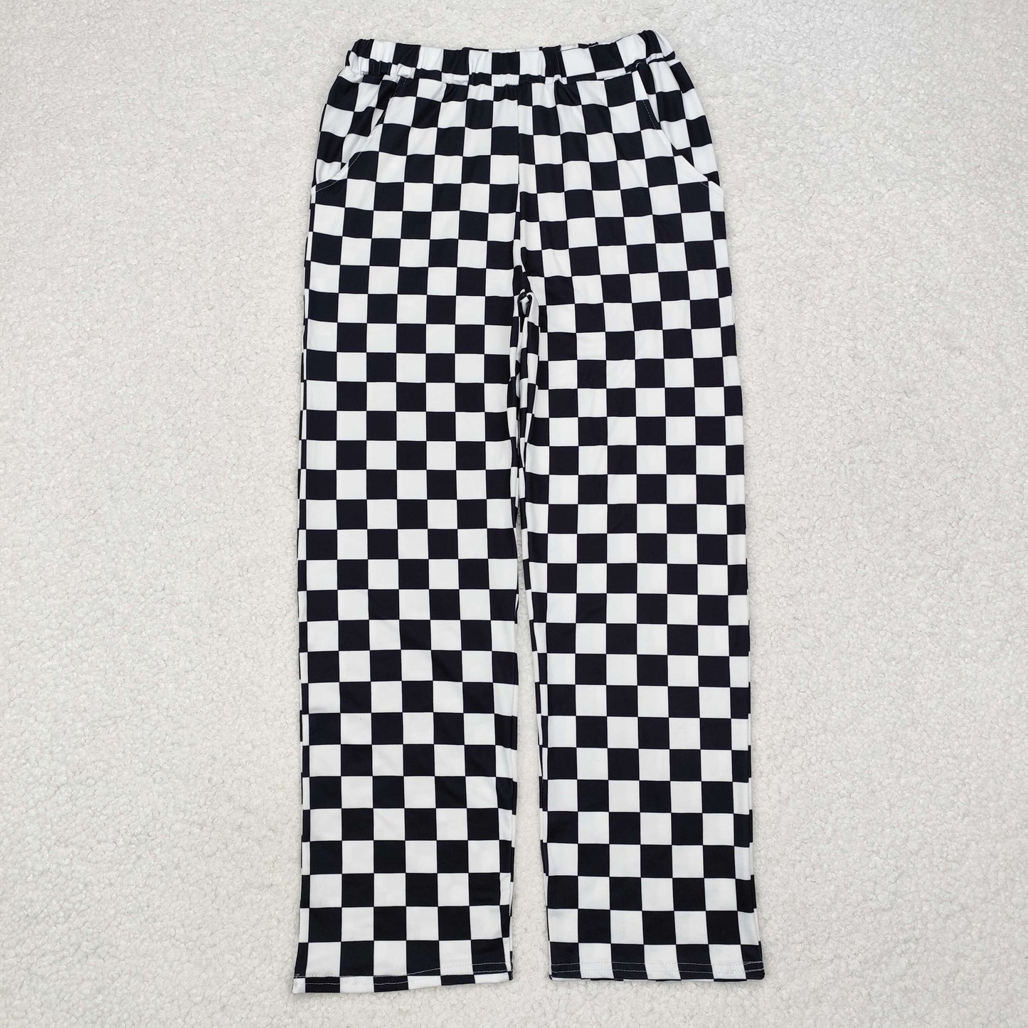 black checkered adult woman straight pants