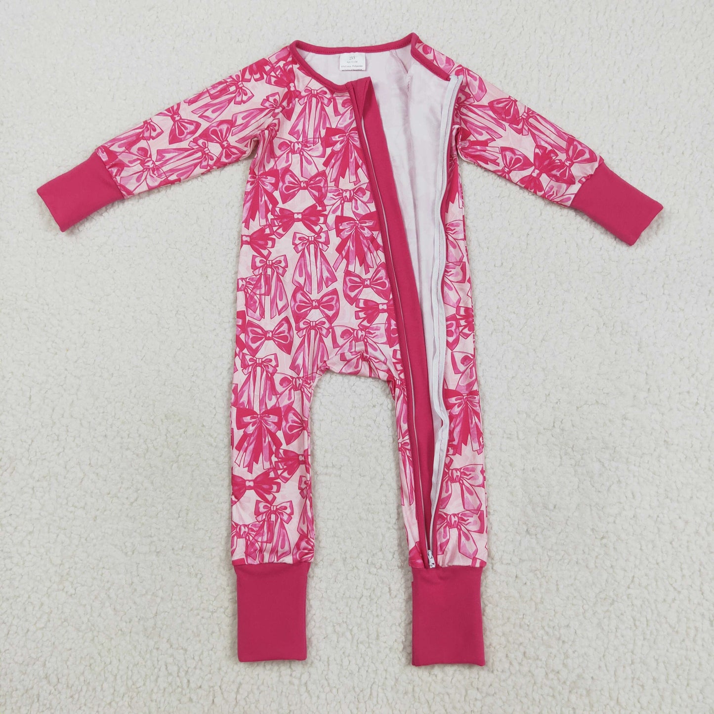 long sleeve hot pink bows zip sleeper
