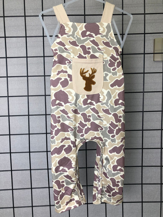 baby boy deer embroidery overall camo romper