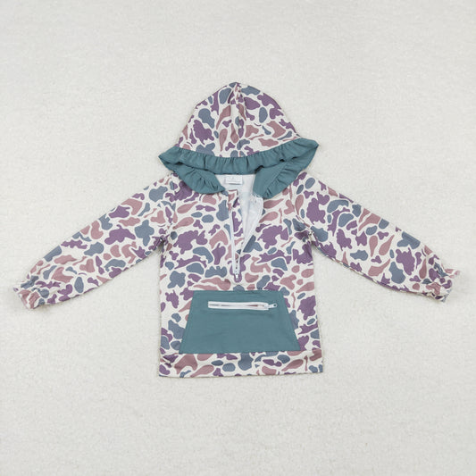 ruffle camo zip hoodie top girl clothing