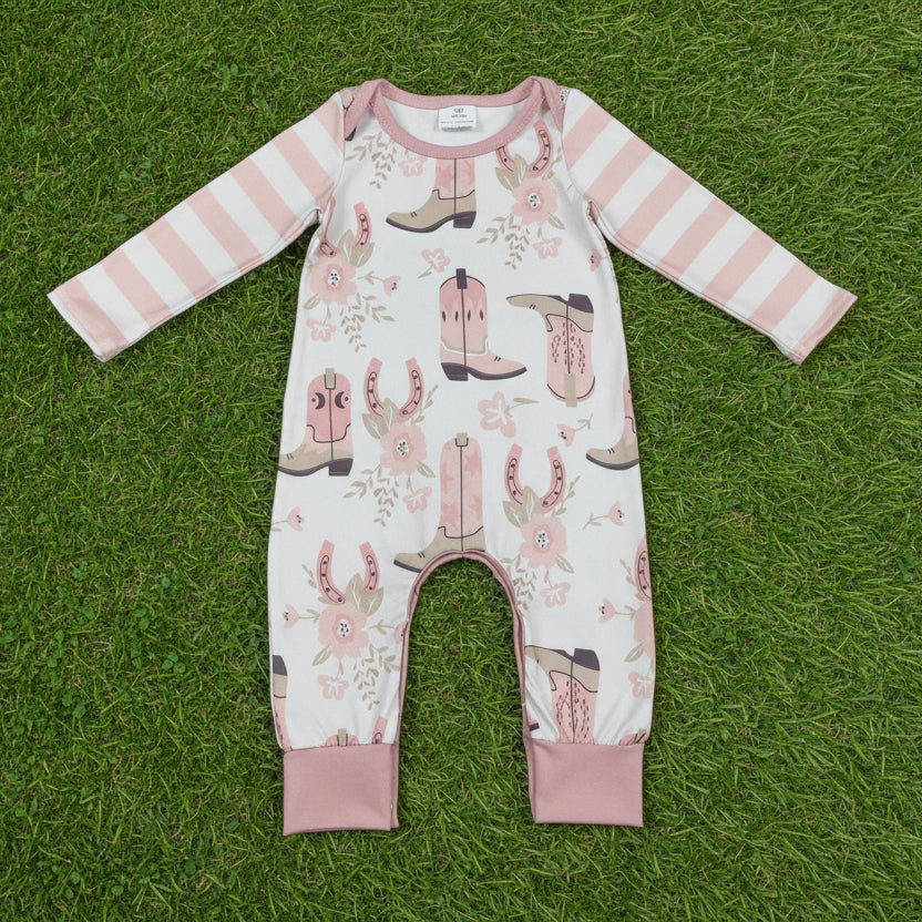 long sleeve howdy partner girl romper