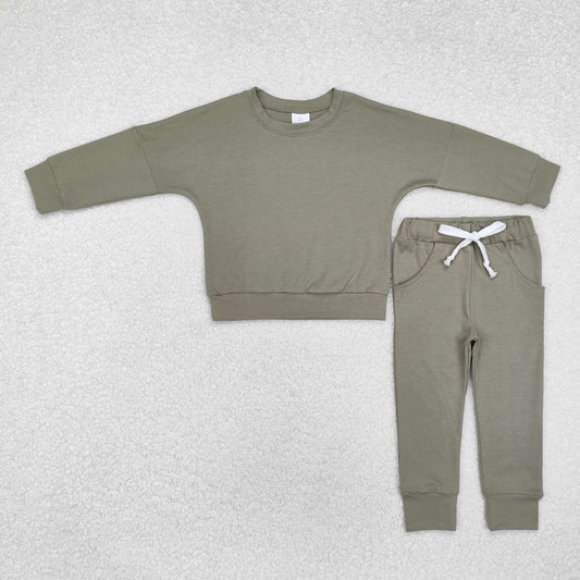 kids solid cotton olive jogger pants set