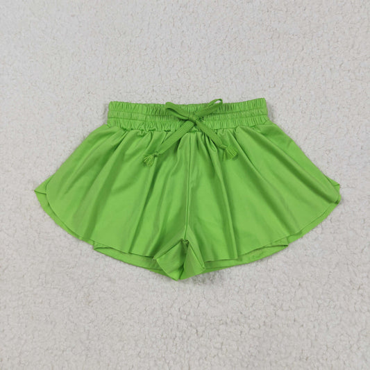 green solid color yoga girls sports shorts