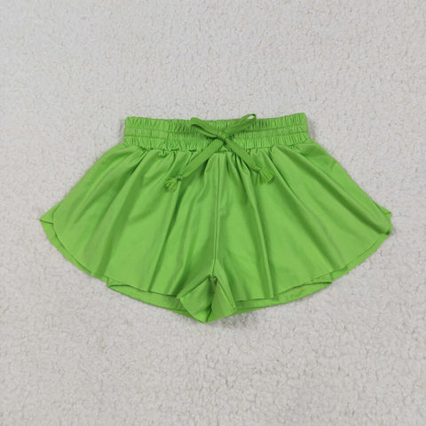 green solid color yoga girls sports shorts