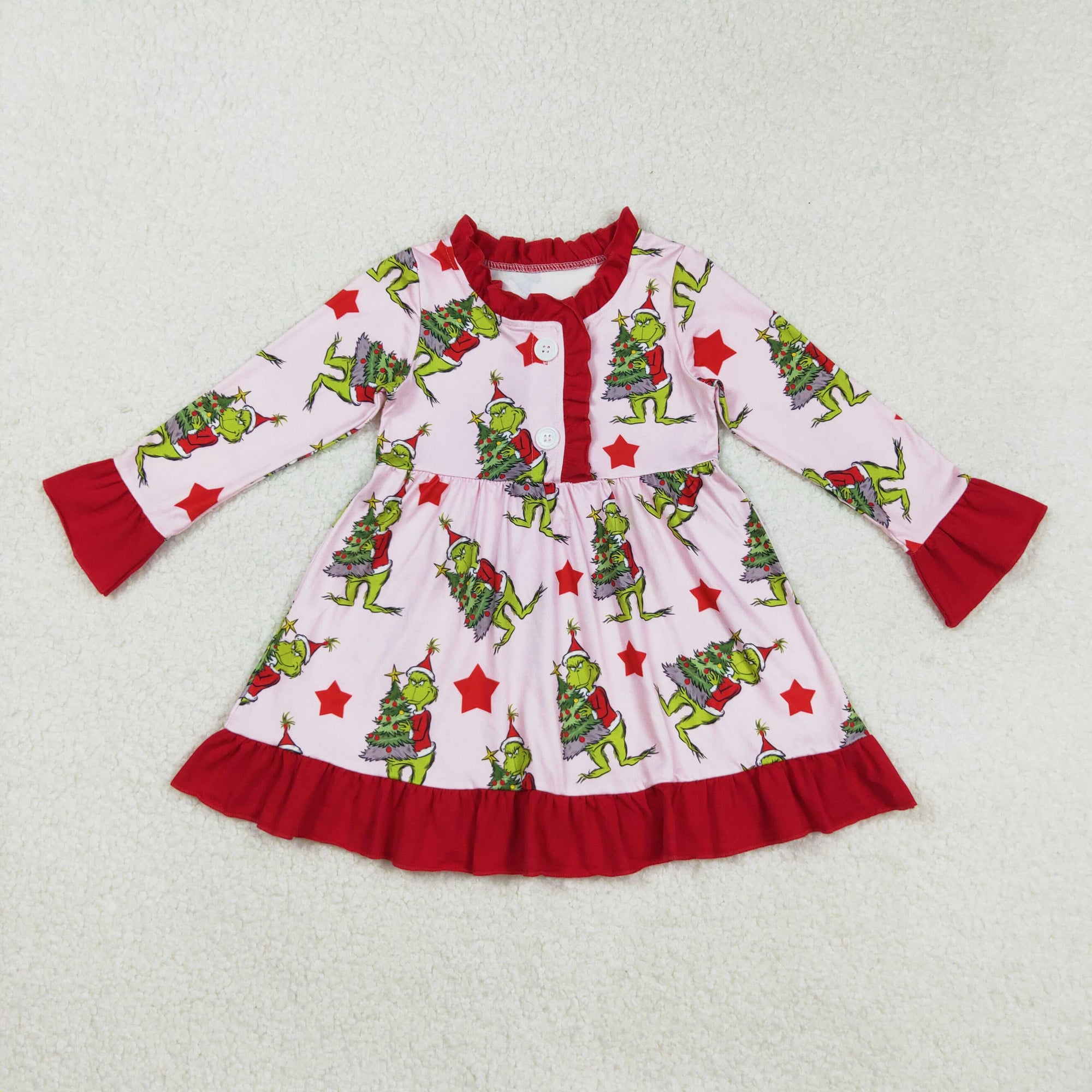 red stars Christmas tree gri*ch ruffle nightgown