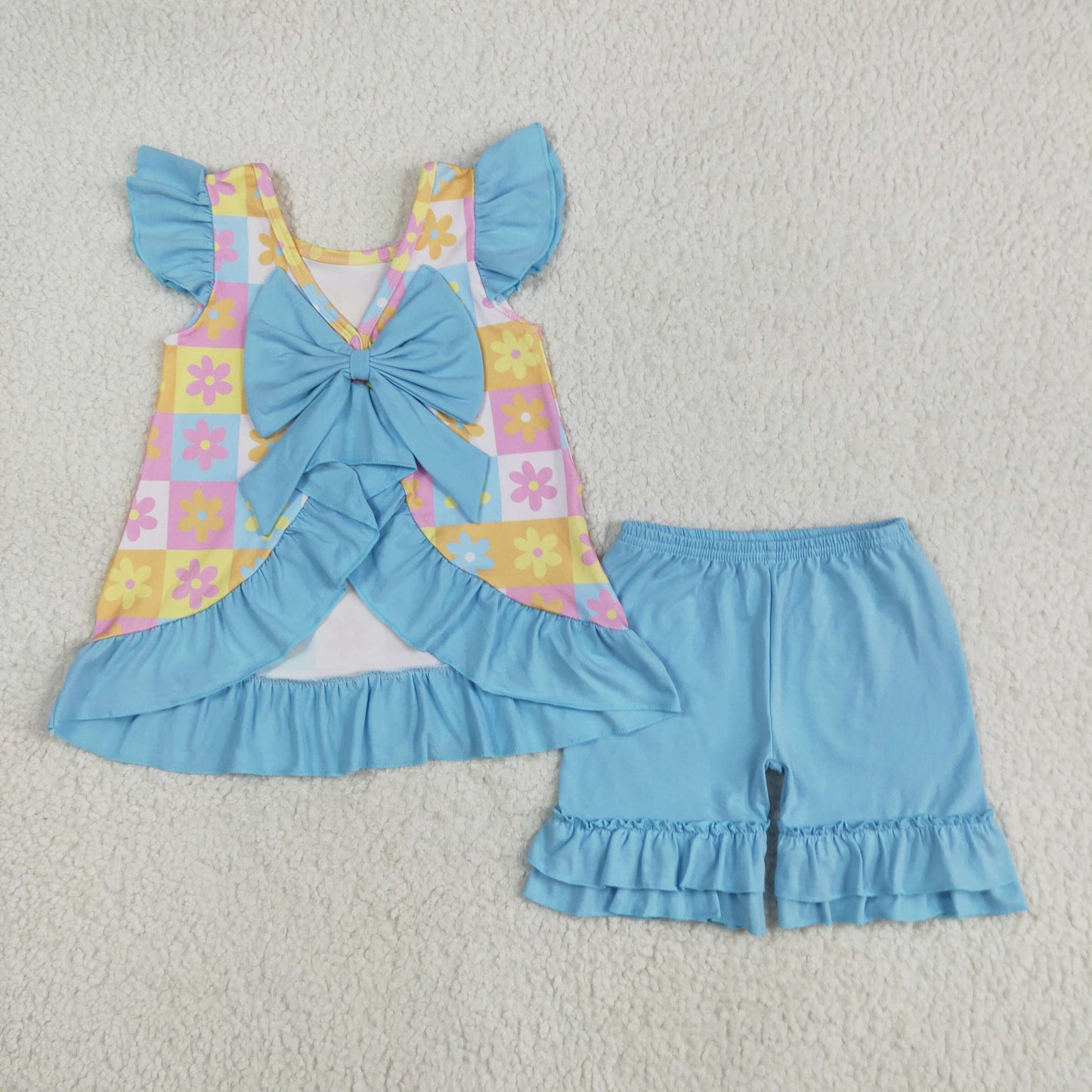 boho daisy flower backless shorts set