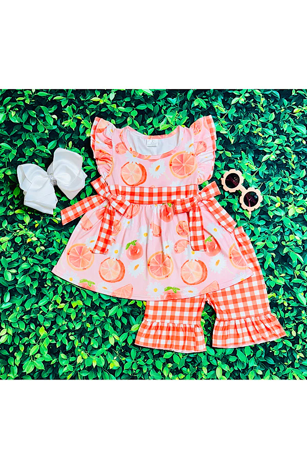 Oranges, peaches, & daisies 2pc ruffle set