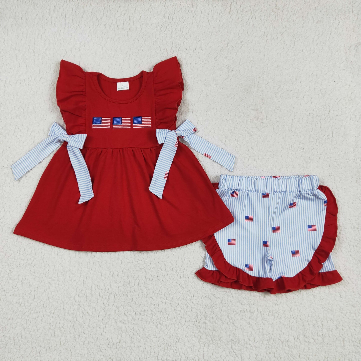 4th of july flag embroidery ruffle shorts set