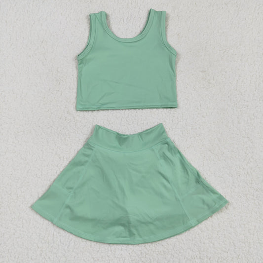 solid mint green two pieces athletic skort dress set