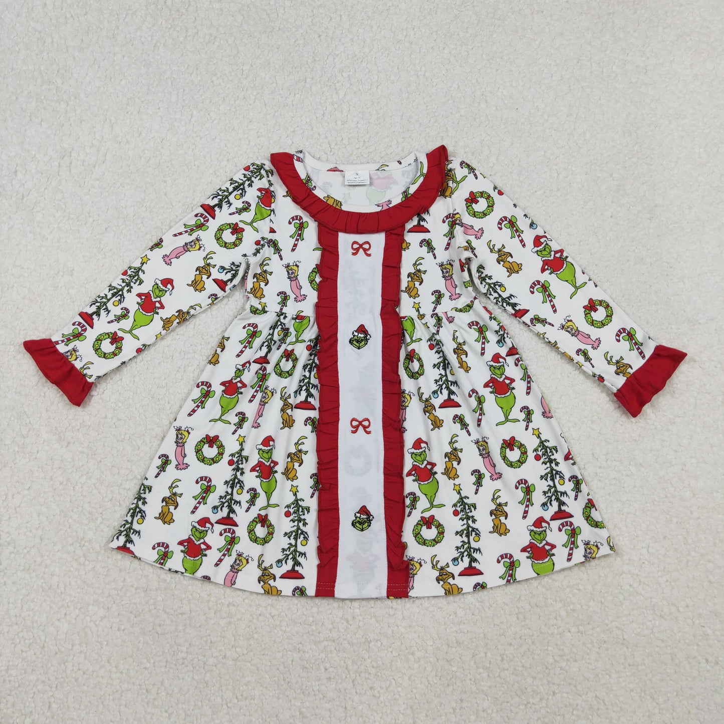 red bow gri*ch embroidered Christamas dress
