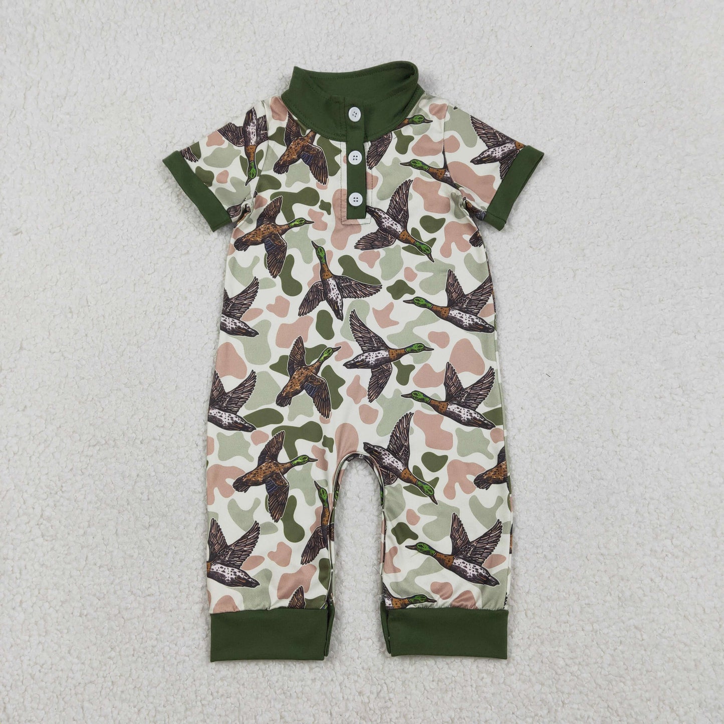 short sleeve mallard camo boy romper