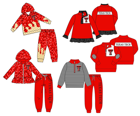 (Custom Design MOQ 5 Each Item)Team's Texas Tech Red Print Sibling Matching Clothes