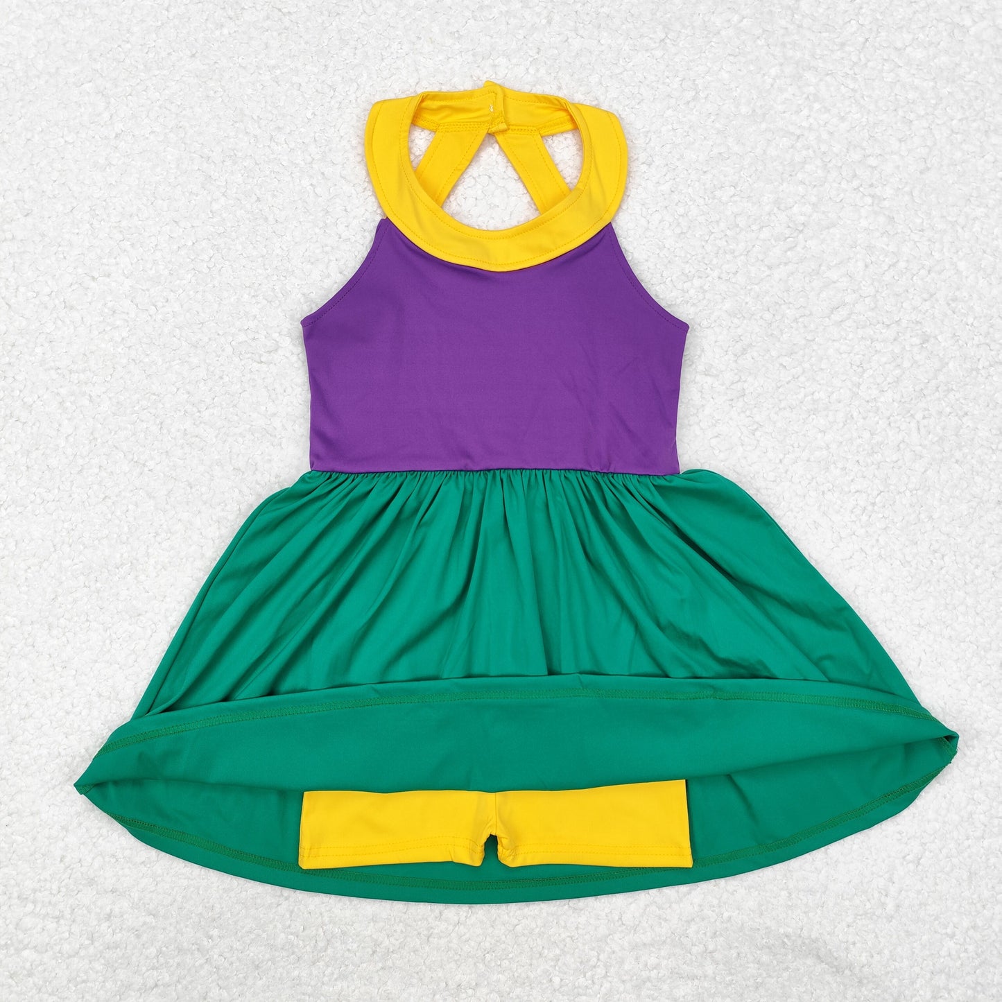 Mardi gras green purple yellow athletic dress