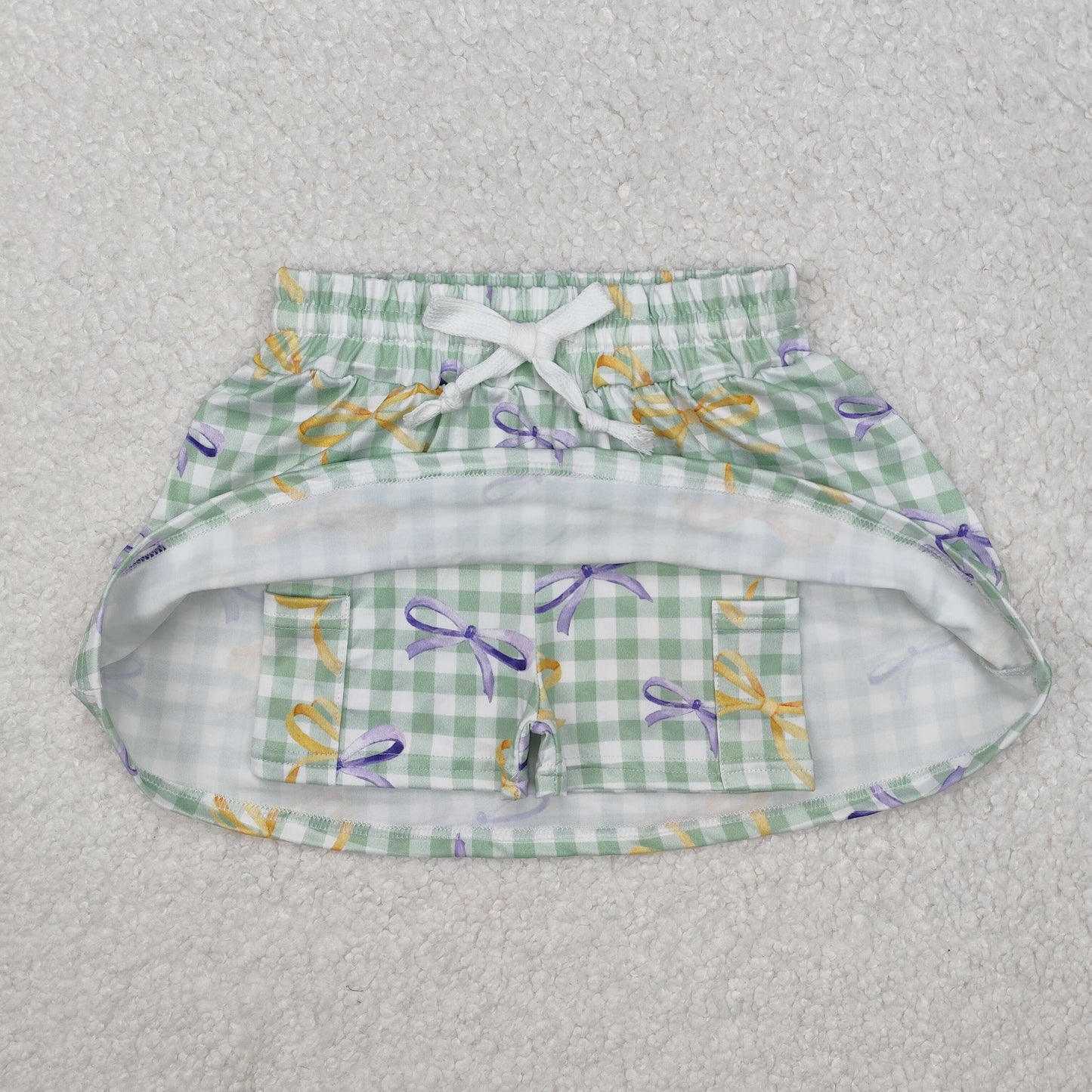 Mardi Gras yellow purple bows green plaid skort