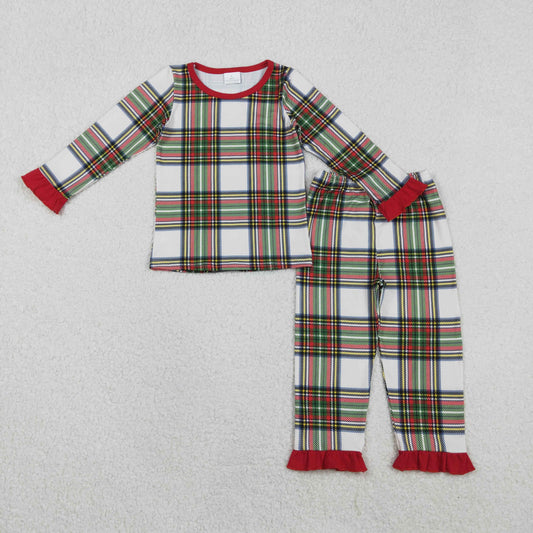 red green white plaid girl Christmas pajama set