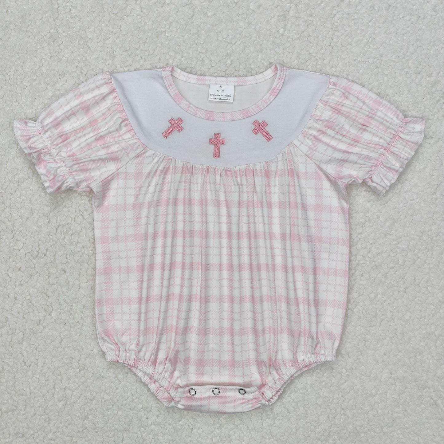 pink plaid easter cross embroidered girl bubble