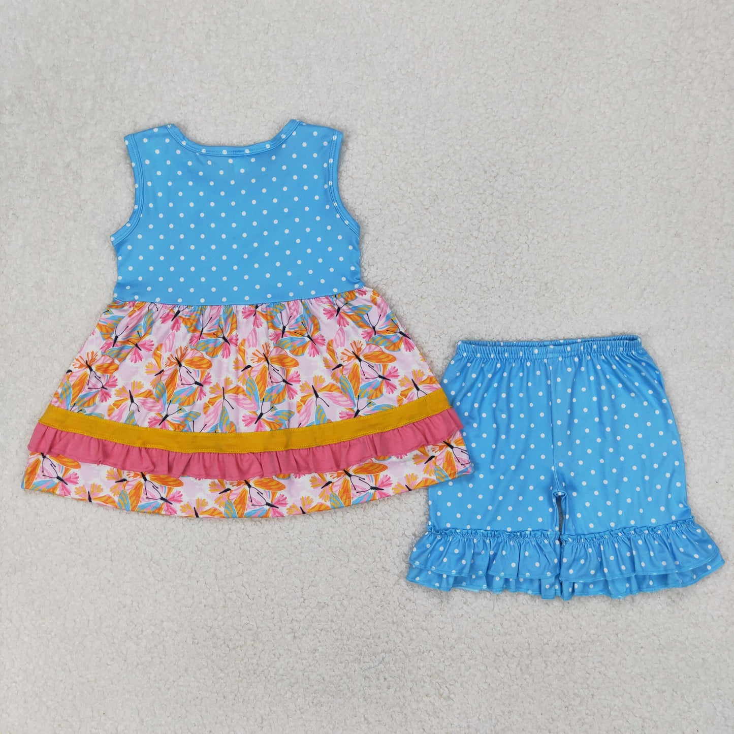 sleeveless polk dots butterfly ruffle shorts set