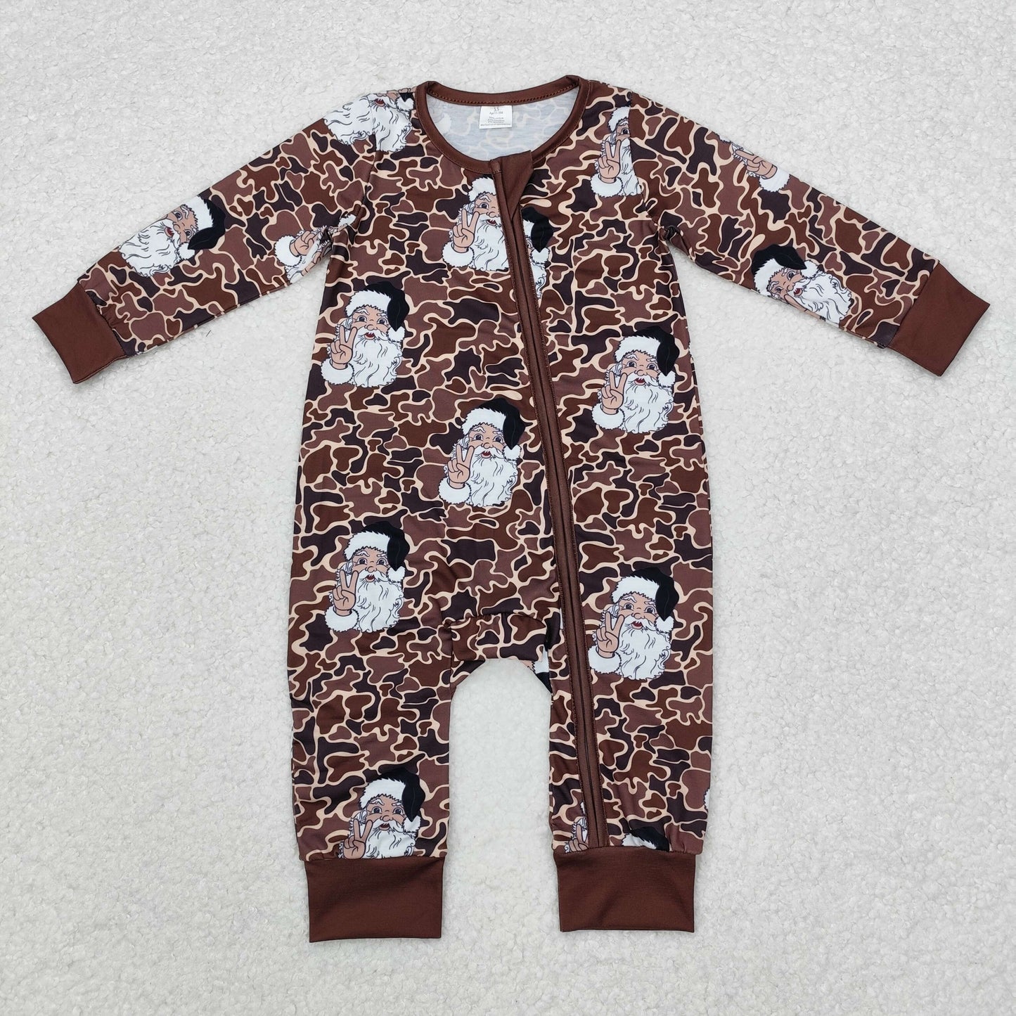 baby camo tan santa zip bamboo sleeper