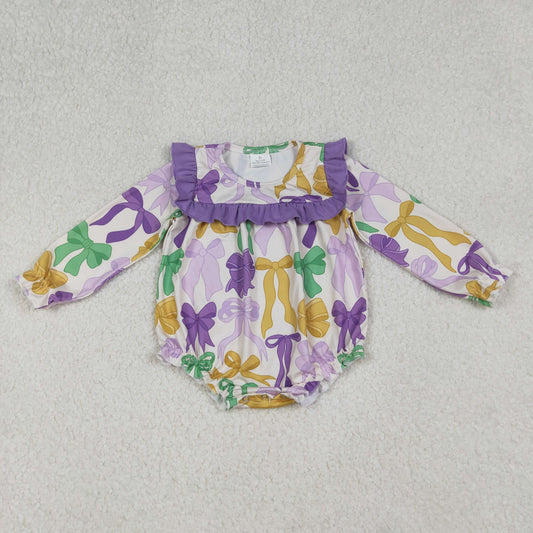 purple green gold coquette mardi gras baby girl romper
