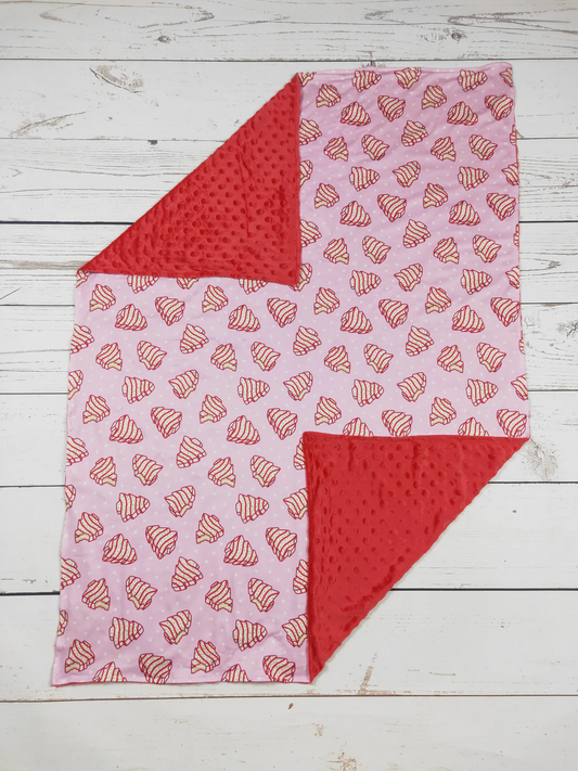 pink christmas cake print minky blanket