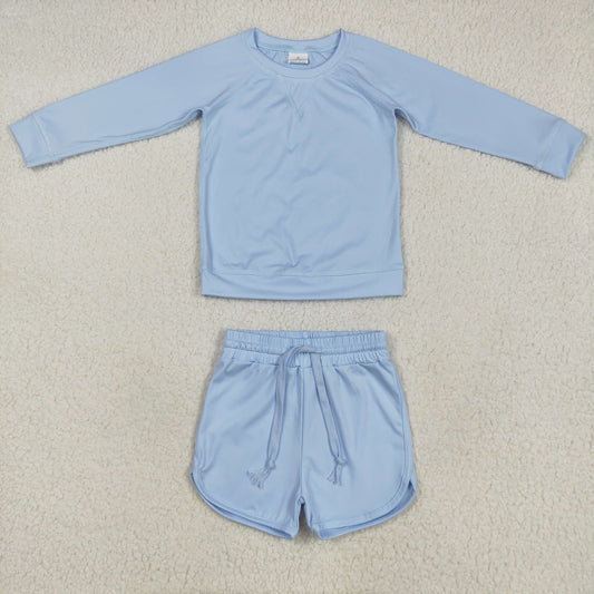 long sleeve blue athletic shorts set