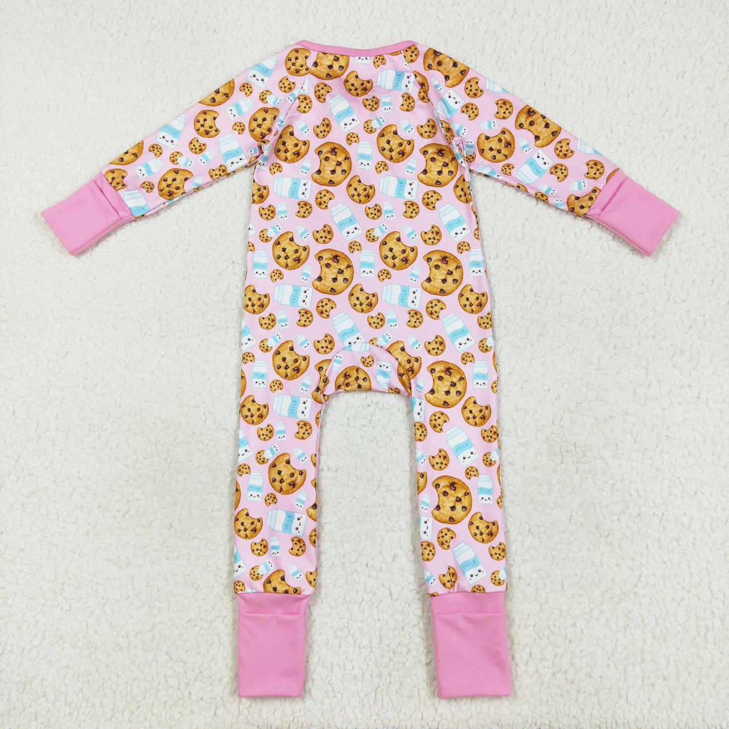 milk biscuit pink Christmas cookies print girl zip sleeper