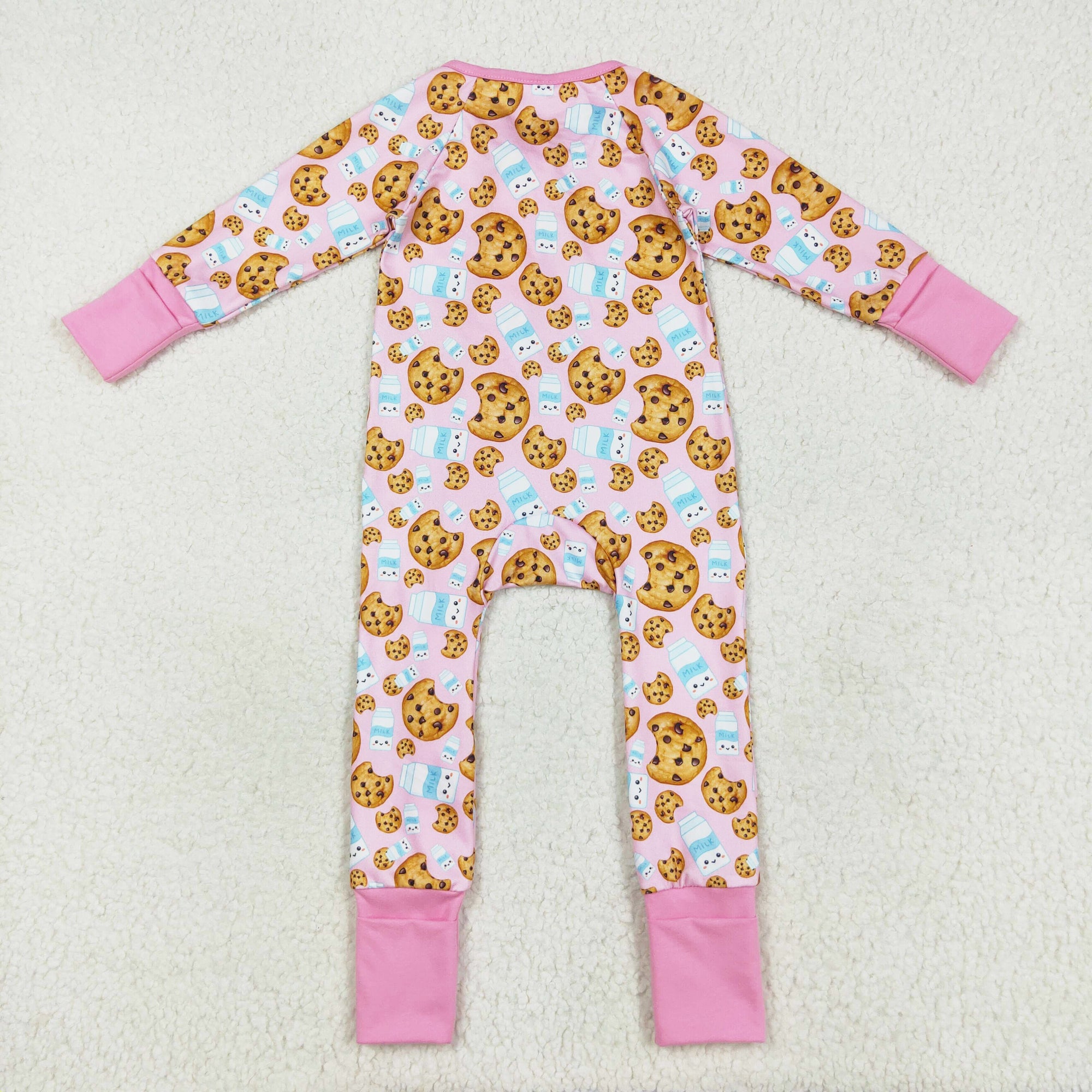 pink Christmas cookies print girl zip sleeper