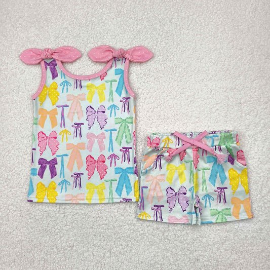 colorful coquette bow tank shorts set