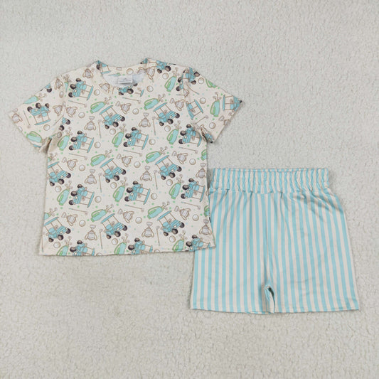 golf top stripes shorts set