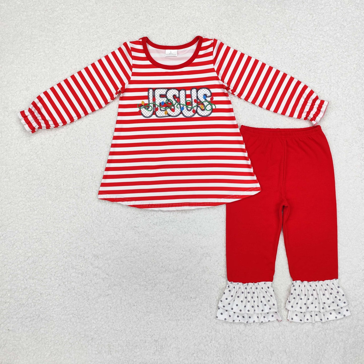 red stripes jesus girls Christmas pants set