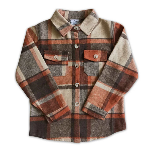 children's clothing boy flannel fall color plaid button shirt with pocket