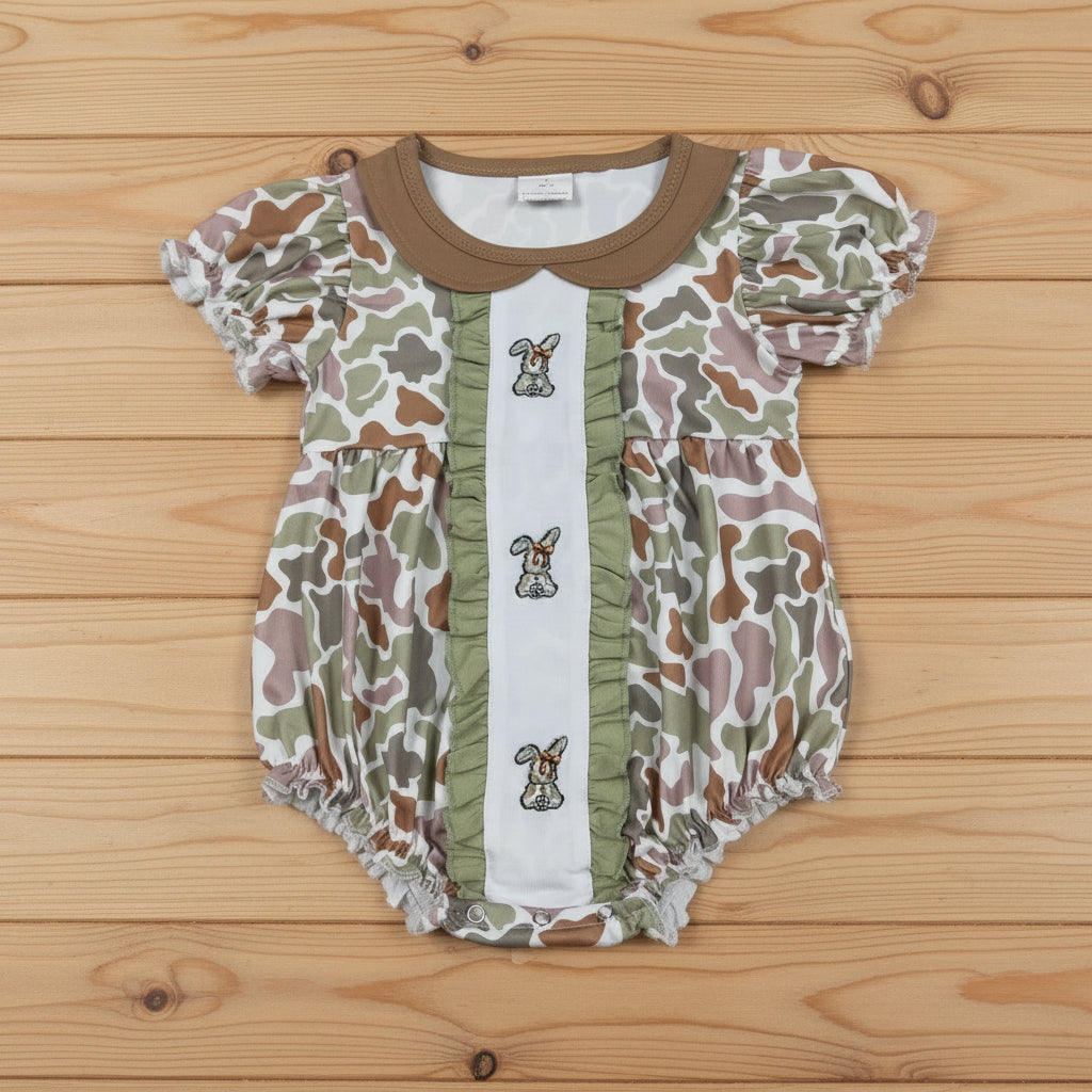 cute baby girl easter camo bunny embroidery bubble