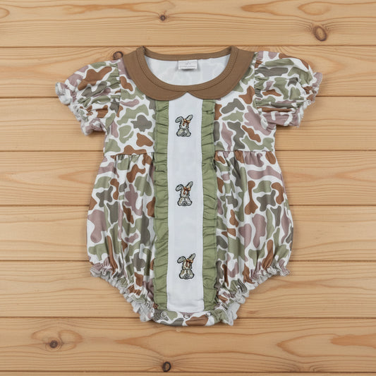 cute baby girl easter camo bunny embroidery bubble