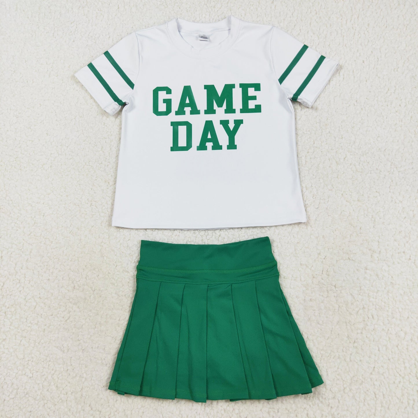 Green White Digital Game Day Pleated Skirts Set