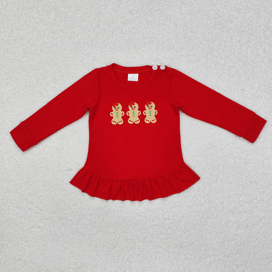 girl cotton red gingerbread embroidery pullover