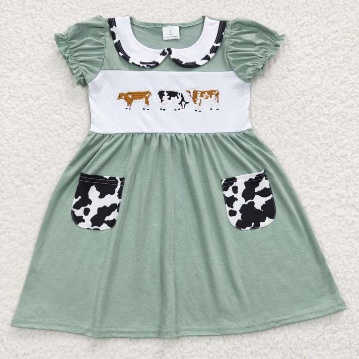 Kids Cow Embroidery Sibling Clothes
