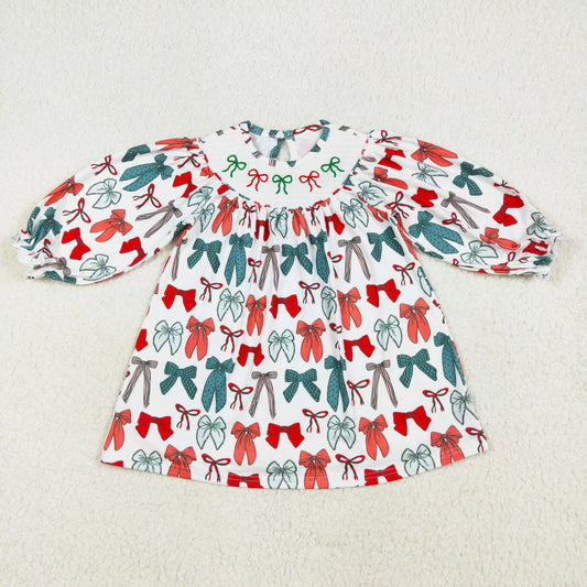 green red bow coquette christmas smock dress