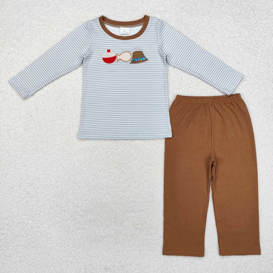 gone fishing embroidered boy pants set